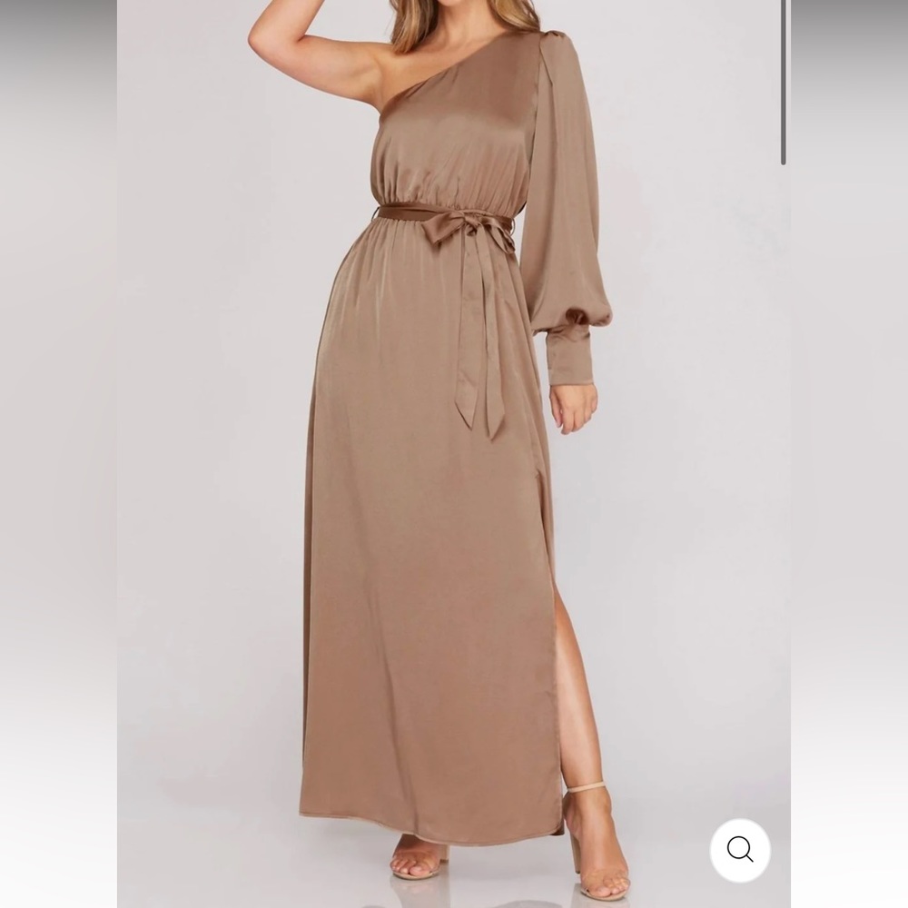 She + Sky Haisley One Shoulder Maxi Dress in Light Mocha
